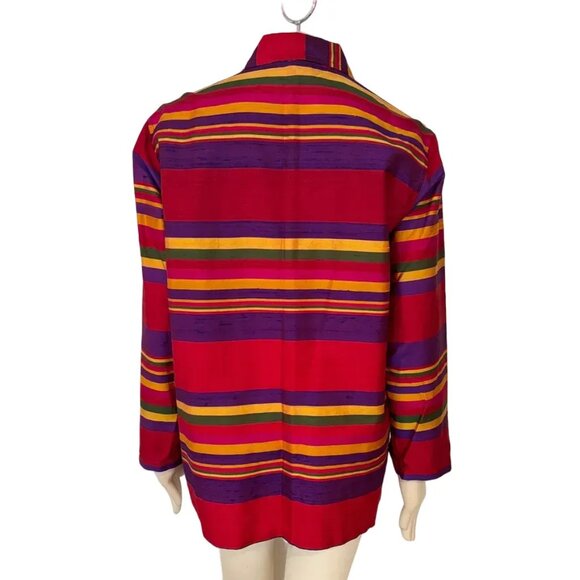 VTG CHICO'S 100% Silk Art to Wear Oversized Striped Shirt Jacket Shacket SZ M - Picture 7 of 10